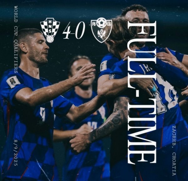 世初赛克罗地亚4-0大捷十东谈主黑山，佩里西奇、克拉马里奇破门