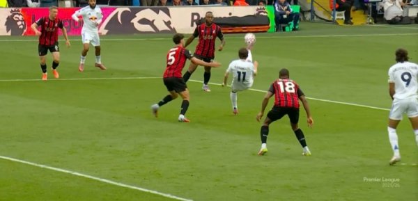 半场-利兹联暂1-1伯恩茅斯 塞梅尼奥任性球贴地斩罗登头球扳平