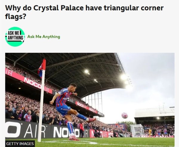 BBC：水晶宫行为上届足总杯冠军，本赛季在主场使用三角形角旗