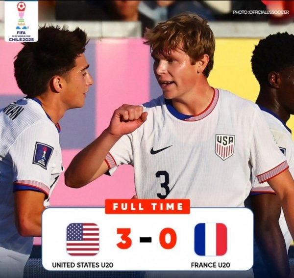 世青赛小组赛好意思国U20以3-0打败法国U20，取两连胜独占积分榜首