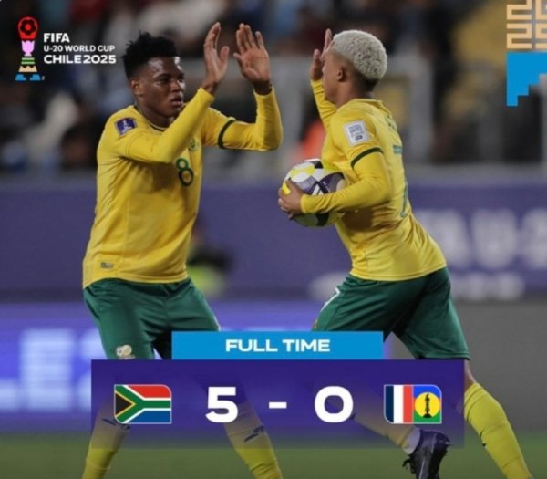 世青赛小组赛南非U20以5-0大捷新喀里多尼亚U20，升至小组第二