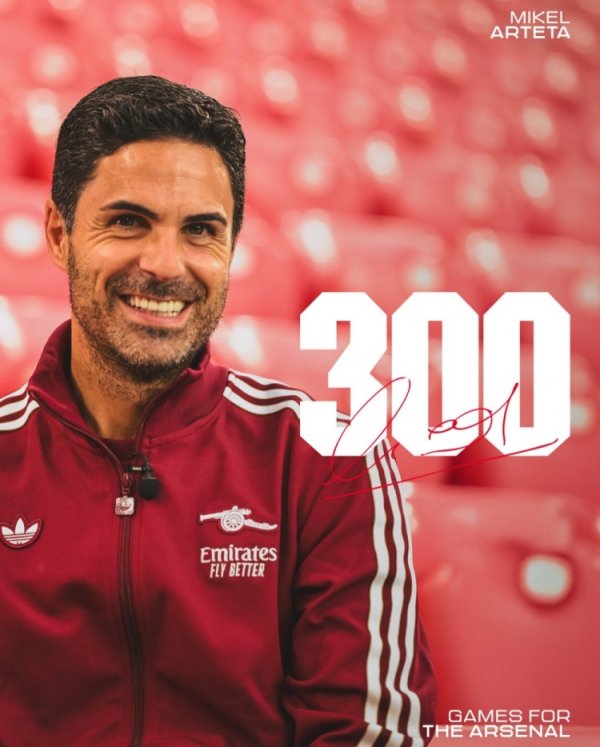 阿尔特塔迎来握教枪手300场里程碑，阿森纳晒海报：超卓的建树