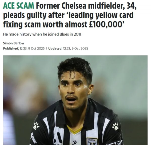 共赚钱10万镑！前切尔西中场承认在澳超参与假球，曾给队友5000镑