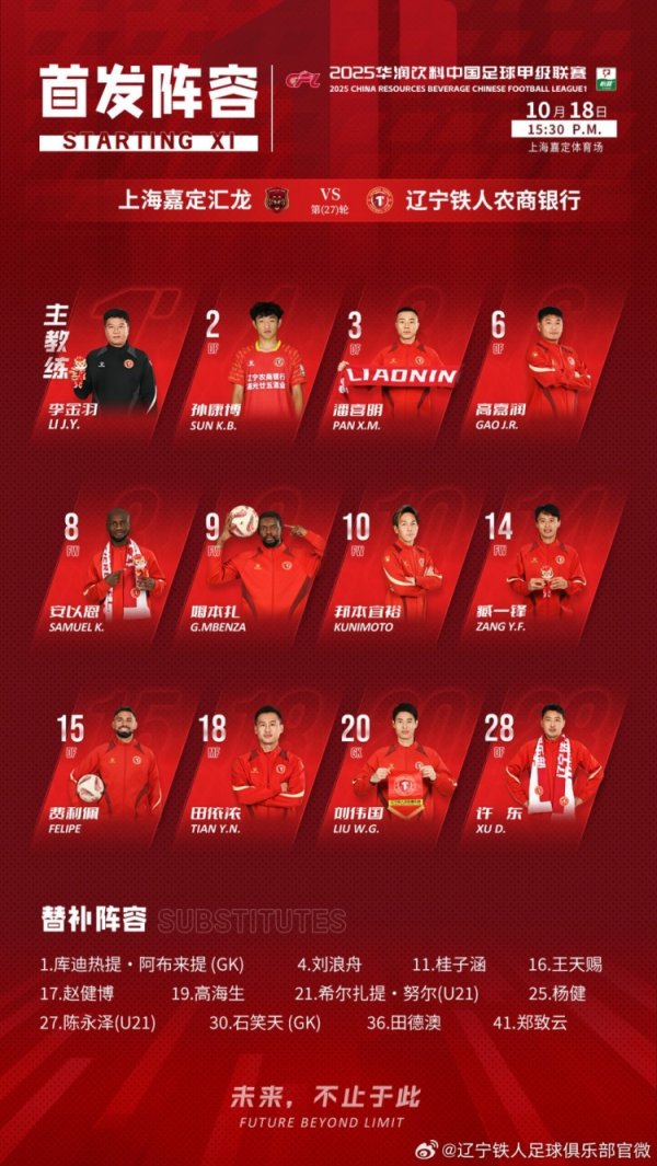 辽宁铁东说念主当天首发名单！