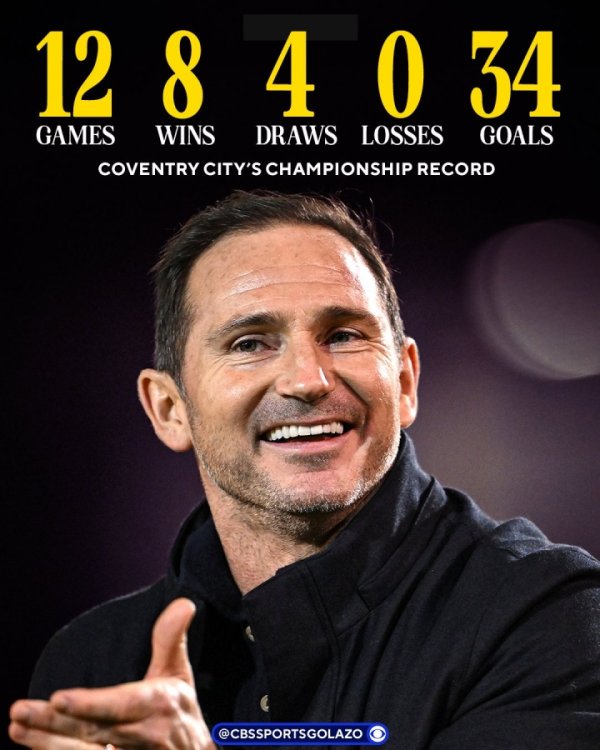 呐喊大进！兰帕德率考文垂豪取6连胜，8胜4平进34球不败领跑英冠