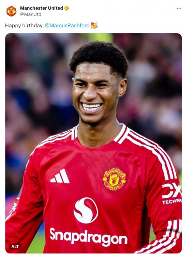 曼联祝拉什福德28岁诞辰得志，球员租出加盟巴萨以来13场5球7助