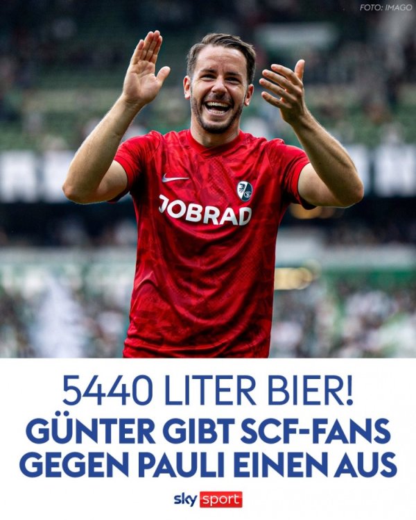德太空：弗赖堡队长冈特成为队史出场王，本轮德甲将请球迷喝啤酒